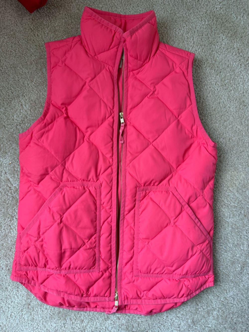 J.Crew Neon Pink Quilted Zip Vest Women’s XS Preppy Layering